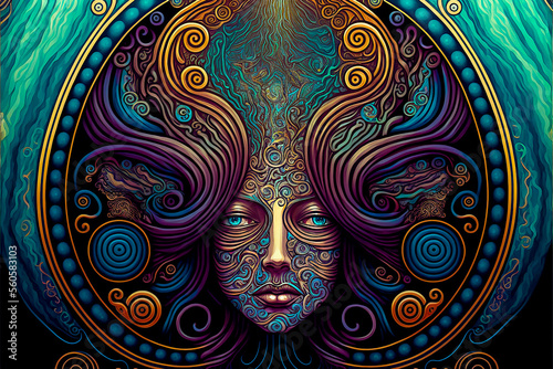 psychedelic trippy hippy head , generative ai, generative, ai	