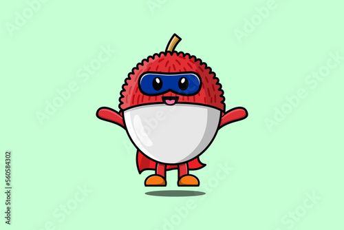 Cute Lychee superhero character flying illustration cartoon vector in 3d modern style design