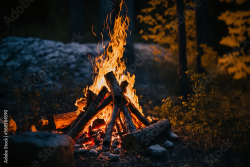 Campfire in the woods, at night With Generative AI