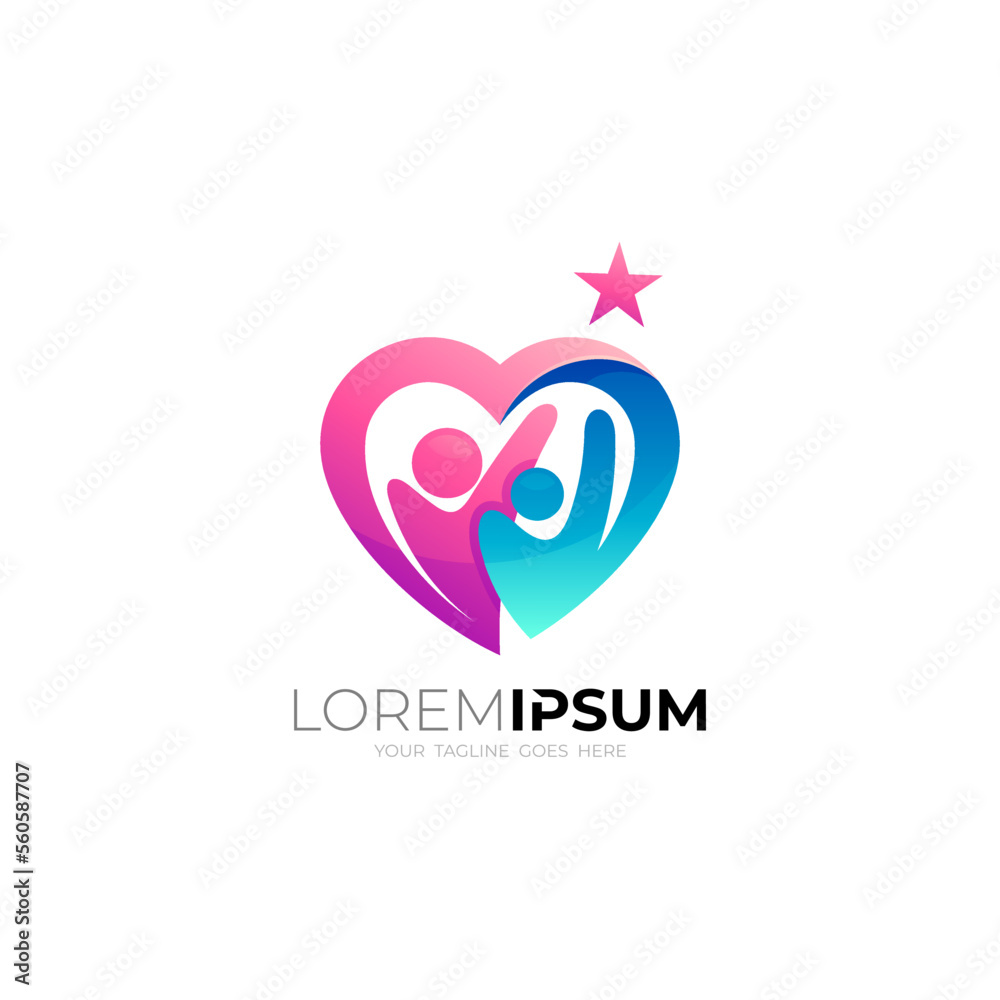 Social care logo template, heart logo and people design community