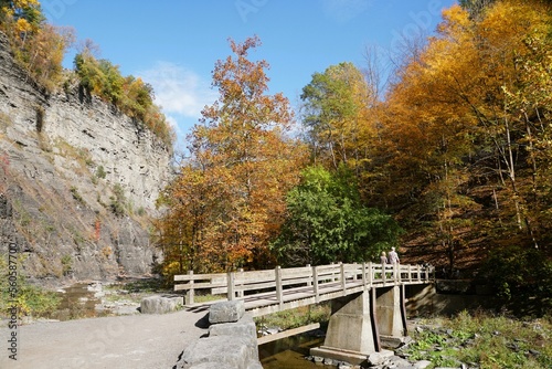 A wooden bridge at Taughannock Falls State Park, Upstate New York, U.S