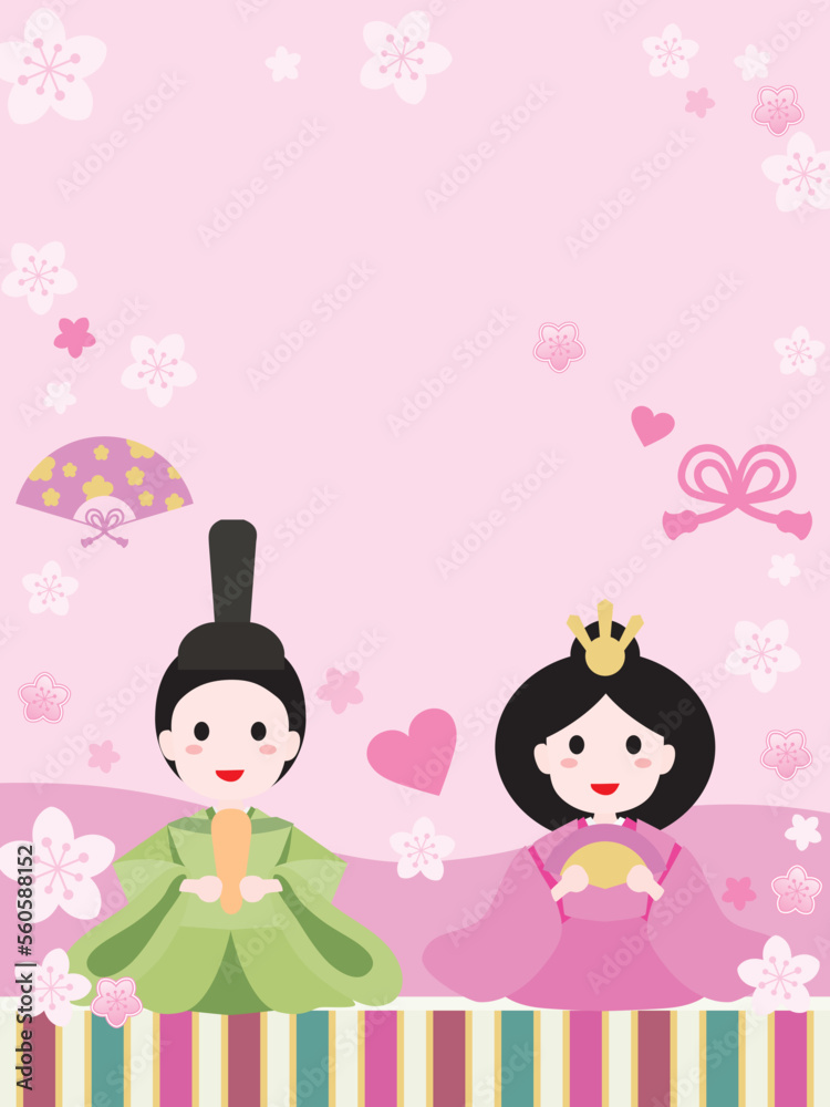 ひな祭りのお雛様のピンクの背景イラスト