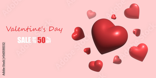 Red heart 3d for valentine day,background heart
