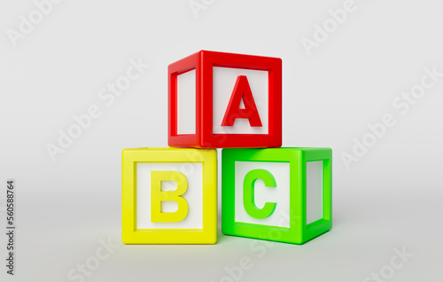 3d illustration of children's toy cubes with Letter ABC