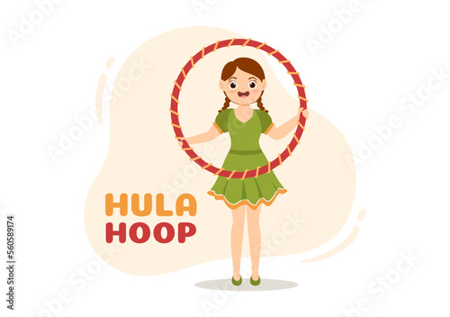 Hula Hoop Illustration with Kids Exercising Playing Hula Hoops and Fitness Training in Sports Activity Flat Cartoon Hand Drawn Templates