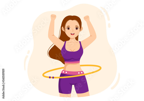 Hula Hoop Illustration with People Exercising Playing Hula Hoops and Fitness Training in Sports Activity Flat Cartoon Hand Drawn Templates