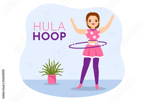 Hula Hoop Illustration with People Exercising Playing Hula Hoops and Fitness Training in Sports Activity Flat Cartoon Hand Drawn Templates