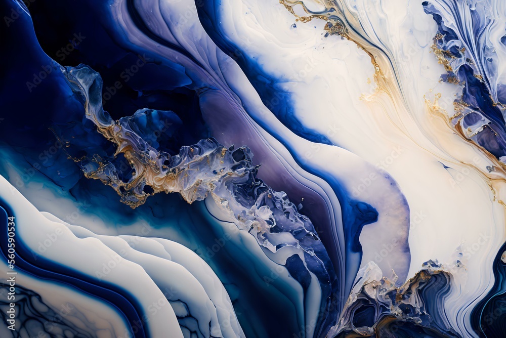 Fototapeta premium white marble surface with a subtle, gradient effect created using beige and indigo alcohol ink, giving the image a sophisticated and polished look (AI Generated)
