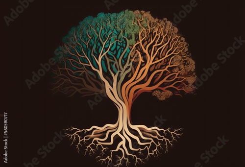 tree with branches that reach out in different directions, representing the vastness and diversity of knowledge, DIGITAL ART (AI Generated)