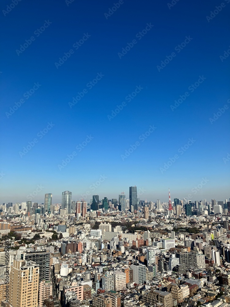 Tokyo aerial sky view from Ebisu, you can find Shinjuku and Shibuya area, and Tokyo tower. Business central town in Tokyo, Japan.