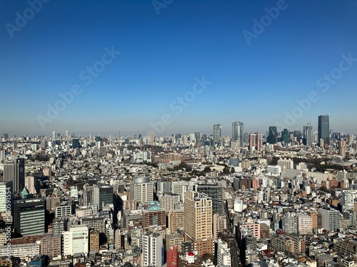 Tokyo aerial sky view from Ebisu, you can find Shinjuku and Shibuya area, and Tokyo tower. Business central town in Tokyo, Japan.