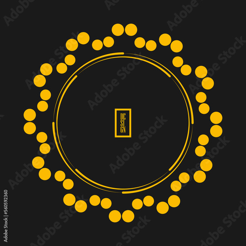 Yellow dots and speed lines in circle form. Geometric art. Design element for border frame, round logo, blackout tattoo, sign, symbol, web pages, prints, posters, social media, promotion, flyer