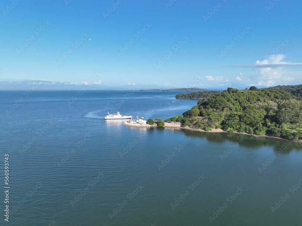 Aerial View of Playa Naranjo and the Naranjo Ferry in the Golfo de Nicoya, Puntarenas, Costa Rica