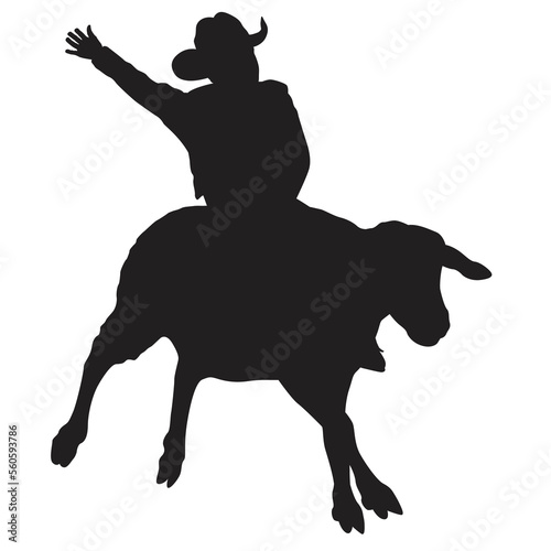 A vector silhouette of a young boy rodeo cowboy riding a bucking sheep. This is a rodeo event called mutton busting.