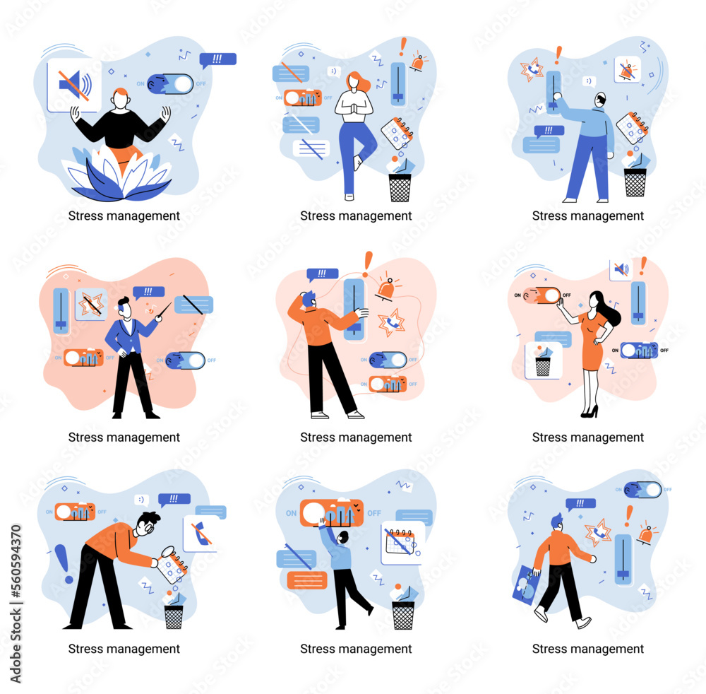 Fototapeta premium Stress management abstract metaphor, pressure control, depression, emotional tension, mental health management, physical and psychological stress. Way to lead an active, productive and fulfilling life