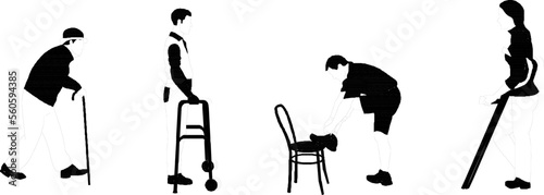 sketch vector illustration of a disabled person wearing an assistive device