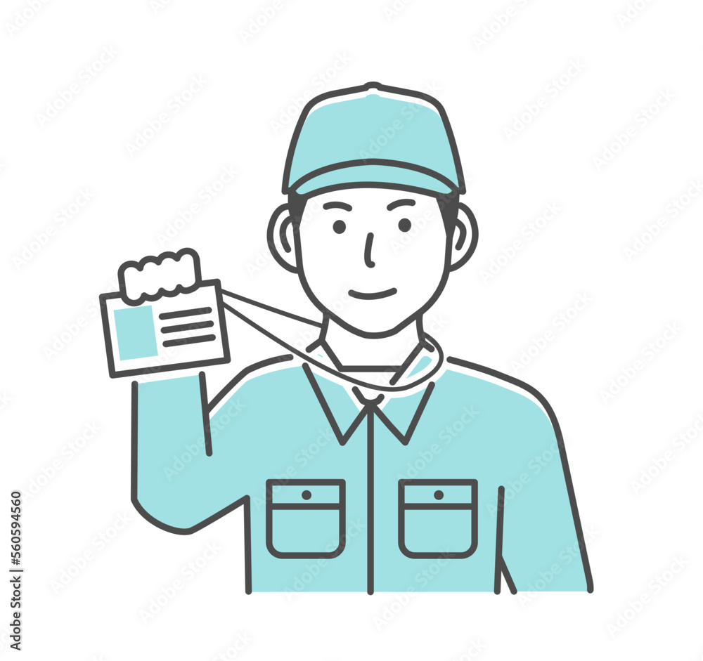 Vector illustration of a male worker visiting a house (showing an ID card)