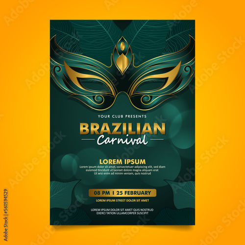 Elegant  brazilian carnival flyer poster design with dark green and golden design