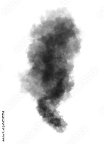 Abstract black puffs of smoke swirl overlay on transparent background pollution. Royalty high-quality free stock PNG image of abstract smoke overlays on white backgrounds. Black smoke swirls fragments