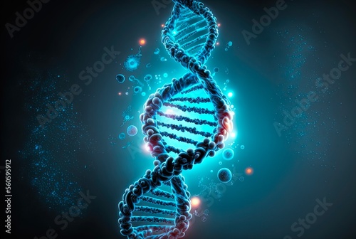 dna helix with alpha channel with 3d render with blue background
