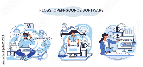 FLOSS. Open source software. Free product anyone can freely redistribute, modify and completely remake, can be improved, modernized thanks to inventions of users. Tiny programming language persons