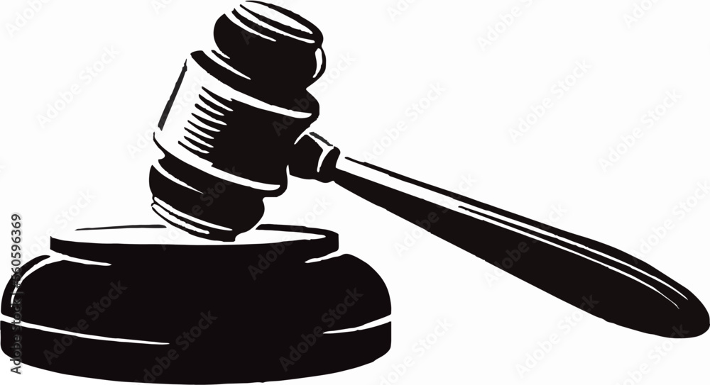 Judge gavel with soundboard black icon. Auction silhouette hammer