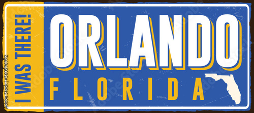  Orlando sign boards in retro style. USA state welcoming or greeting card souvenir vintage poster