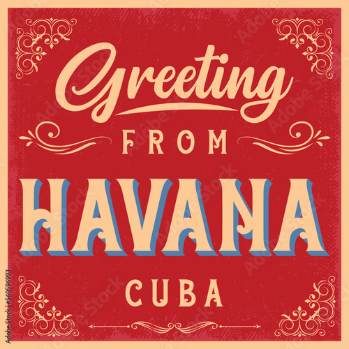 Greetings from Havana Cuba retro metal souvenir print design vector template