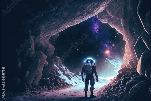 Astronaut stands in front of a strange passage