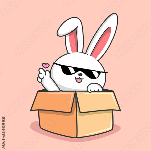 Bunny in the box Cartoon - Cool Rabbit with Love Hand Hiding in the Box © Eriek