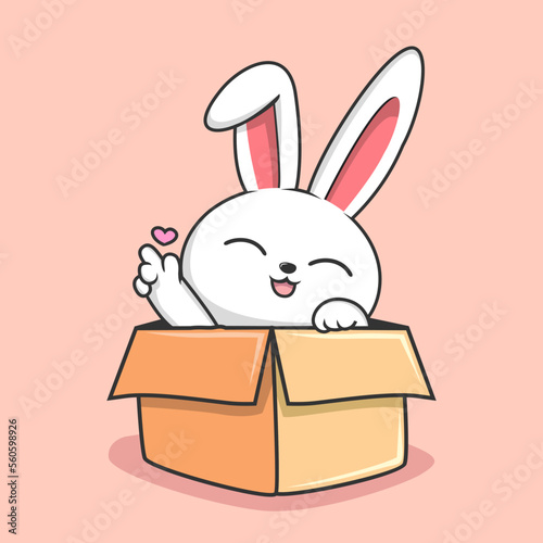 Bunny in the box Cartoon - Cute Rabbit with Love Hand Hiding in the Box © Eriek