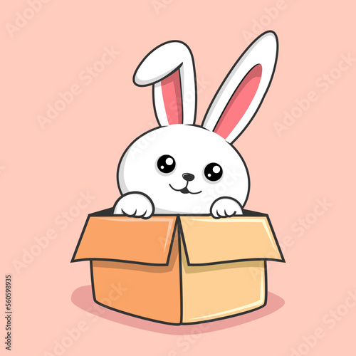 Bunny in the box Cartoon - Cute Rabbit Hiding in the Box © Eriek