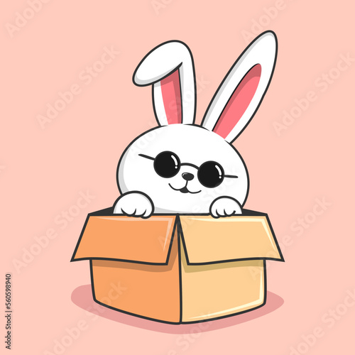Bunny in the box Cartoon - Cute Rabbit with Glasses Hide in the Box © Eriek