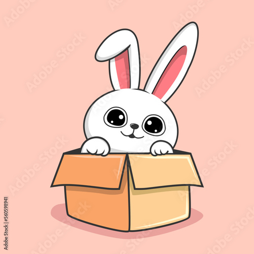 Bunny kawaii in the box Cartoon - Cute Rabbit Hide in the Box © Eriek