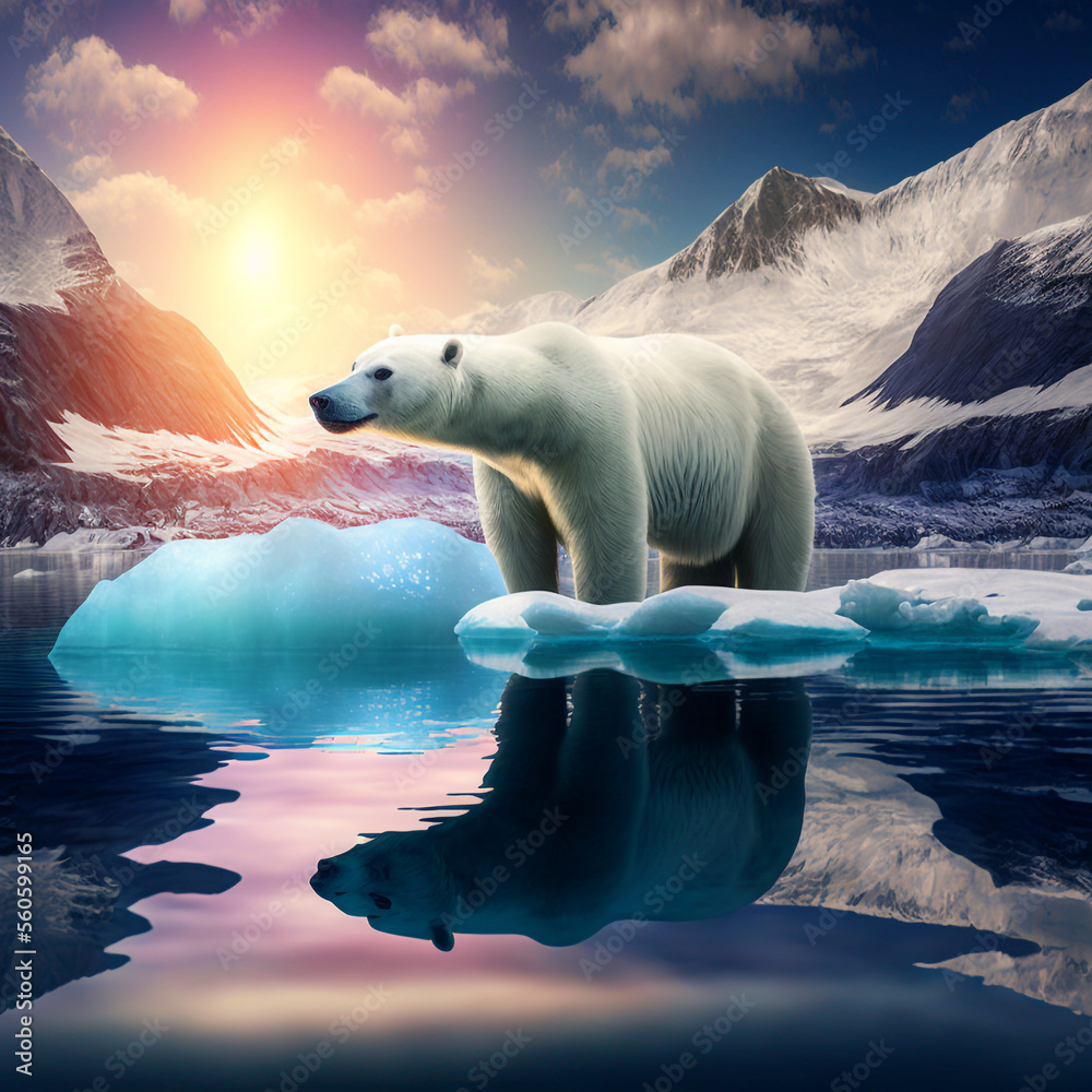 Polar Bear Alaskan arctic snow, wind ice-freezing temperature.