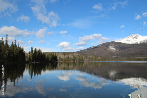 reflection of clouds in the lake, Jasper National Park, Alberta