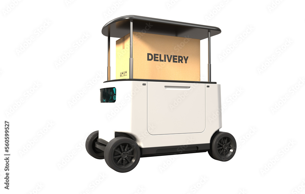 Delivery robot in front of the house, Autonomous delivery robotic on ...