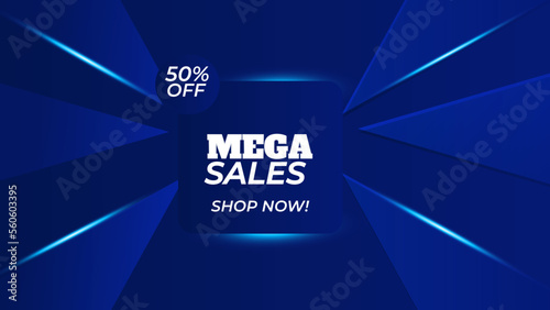 Big Summer Sale, blue poster design template, horizontal banner, shop now, vector illustration