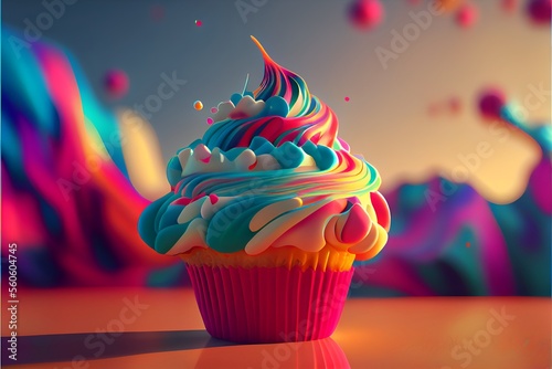 Magisch bunter Cupcake created with Generative AI Technology