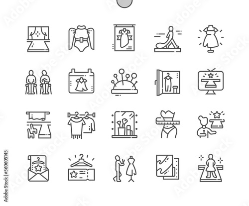 Fashion show. Dressing room. Beauty fashion industry. Pixel Perfect Vector Thin Line Icons. Simple Minimal Pictogram
