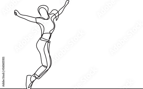 continuous line drawing happy dancing woman joy