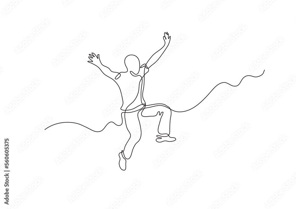 continuous line drawing running happy man - PNG image with transparent background
