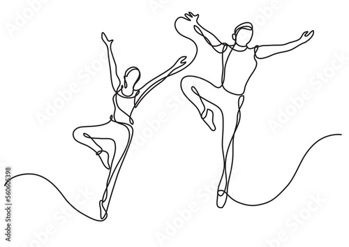 continuous line drawing two ballet dancers - PNG image with transparent background