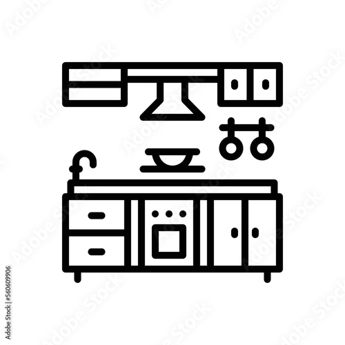 Black line icon for kitchen