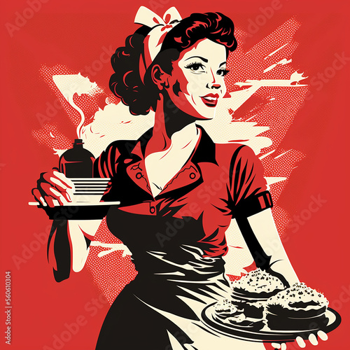 Waitress Server Retro Vector Art AI Generated