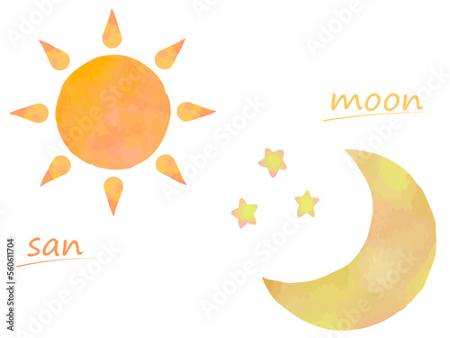 童話の世界のようなメルヘンな太陽と月のイラスト