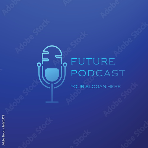 Modern podcast logo. Future technology podcast pictogram design. Illustration of mic icon. Future technology simple minimalist flat style