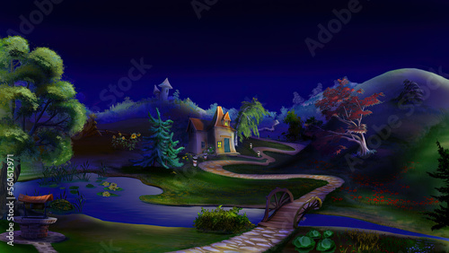 Summer night in the suburbs illustration