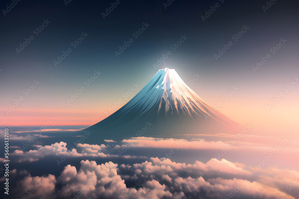 夜明けの富士山と雲海 generative ai