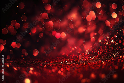 Abstract red glitter bokeh background. Generative AI.